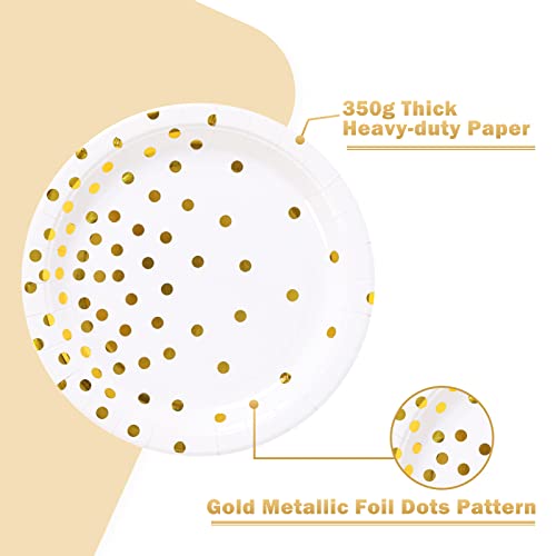 Cenlbj White And Gold Party Supplies, Gold Dot Paper Dessert Plates (50-Count) #TOP2