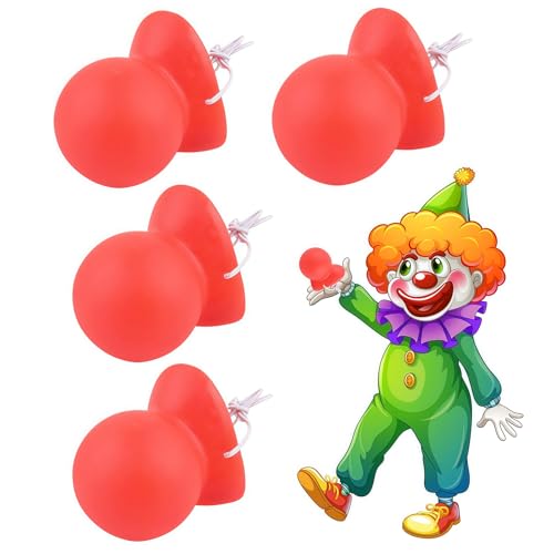 VYNZOR 4 Narices de Payaso Rojas con Banda Elástica – Accesorios Divertidos de Látex Flexible para Niños y Adultos,Talla Universal,Disfraces de Carnaval,Halloween,Fiestas Escolares y Noches Temáticas