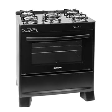 SUGGAR FOGÃO NEO GLASS PRETO MESA DE VIDRO 5 BOCAS TREMPE 6 APOIOS ACENDIMENTO AUTOMÁTICO FGVNG510PT