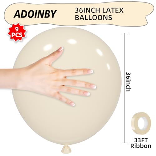 Image of 36 Inch White Sand Balloons - 9Pcs Giant White Sand Balloons Jumbo Large Thick Big Cream Latex Balloons for Birthday Baby Shower Wedding Anniversary Gender Reveal Photo Shoot Party Decorations