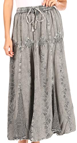 Sakkas Olivia Womens Maxi Bohemian Gypsy Long Skirt with Elastic Waist and Lace