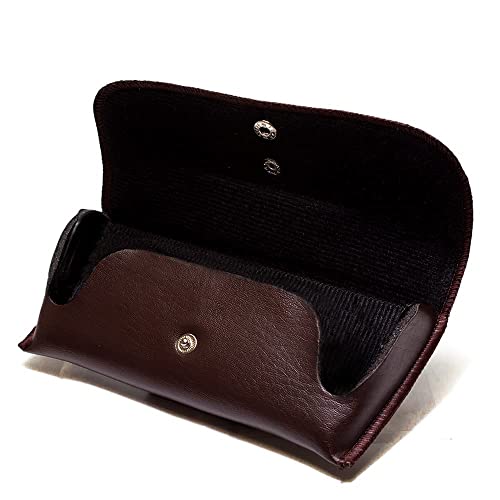 Image of Calabria Double Snap Belt Loop Eyeglass Case PU Leather Brown Old School Vintage Eye Glasses Pouch Semi-Hard Sunglass Holder