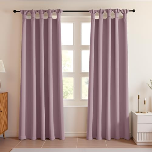 Image of HOMEMONDE 5 Feet Blackout Curtains for Window Pack of 2 Light Blocking Drapes with Thermal and Privacy Features Twist Tab Top (60 Inches, Lavender)