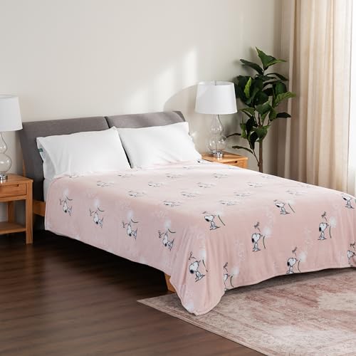 Image of Berkshire Blanket Peanuts VelvetLoft Cute Character Snoopy Plush Blanket,Make A Wish Spring Pink,King 90 in x 108 in (Official Peanuts Product)