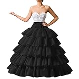 MeiLiMiYu Full Shape Hoop Skirt 5 Ruffles Layers Ball Gown Petticoat Underskirt Slip for Wedding Dress Adjustable Waist (Black)