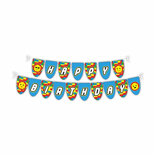 Image of PRETTY UR PARTY Building Blocks Birthday Party Decorations Kit-80 Pcs Includes Banner,Balloons,Thank You,Centerpiece,Danglers,Blocks Party Supplies,Lego Bday Decor,Diy Decor Pack For Kids,Boys
