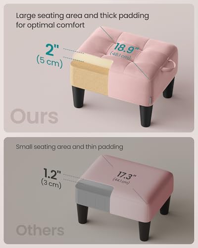 Image of SONGMICS Foot Stool with Legs, Small Footstool Ottoman, Velvet Seat with Thick Cushion, for Living Room, Bedroom, Entryway, 330 lb Weight Capacity, Jelly Pink ULOM501R01