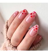 Valentine's Day Press on Nails Medium Almond Fake Nails Heart Glue on Nails Full Cover Glossy Fal...