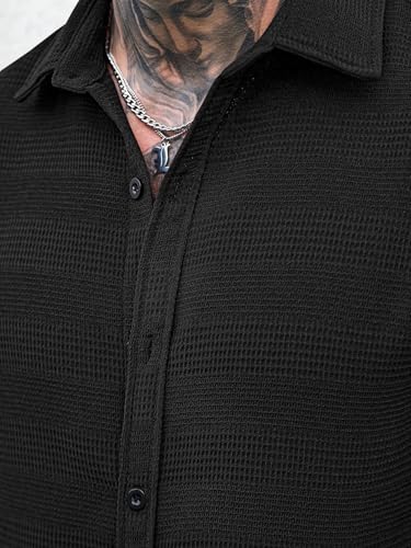 Image of GRECIILOOKS Casual Shirt for Men's | Full Sleeve Textured Shirts for Men | Regular Fit Wrinkle Free Premium Shirts for Man | Biker Streetwear Office Travel Dinner Style