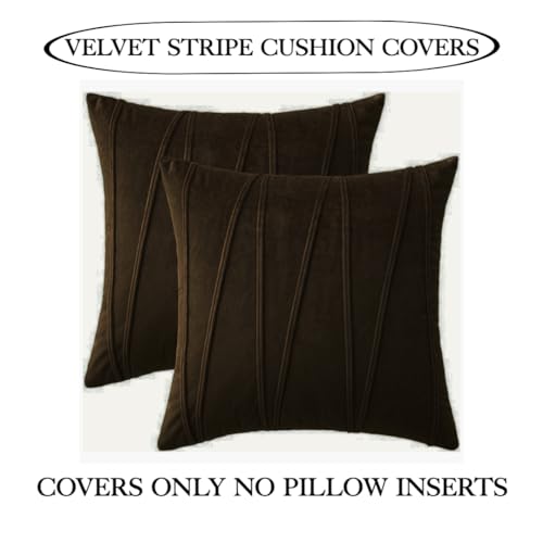 Image of Amazon Brand - Umi Decorative Striped Throw Pillow Covers 16 X 16 Inch,Soft Solid Velvet Pillow Covers Cushion Case with Zigzag Pattern for Sofa Bedroom 40 X 40 Cm (Pack of 2) Coffee