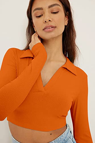 Image of AUSK Women's Regular Fit Crop top Full Sleeves Polo Neck
