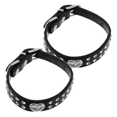Hohopeti 2 Piezas Collar para Perro Pequeño y Gato en Talla S, 2 Unidades, Diseño Ajustable, Suave Material Ultraligero y Tachuelas de Gemas de Imitación en Forma de Corazón, Collar