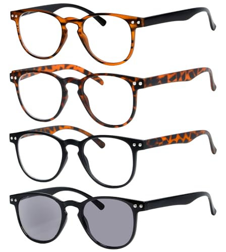 Eyekepper 4-Pack Round Full Coverage Ultrathin Flex Frame Reading Glasses Readers +4.0, 4 works Mix, +4.00