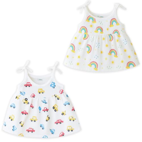 Image of Kidbea Organic Cotton Baby Girl Dresses | Muslin Frock for Girls | Soft Breathable Cute Printed Summer Wear Clothes with Tie-Up Shoulders