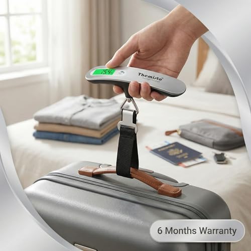 Image of Themisto TH-WS09 Digital Travel Luggage Scale, 50kg Capacity, Tare & Hold Functions, Silver