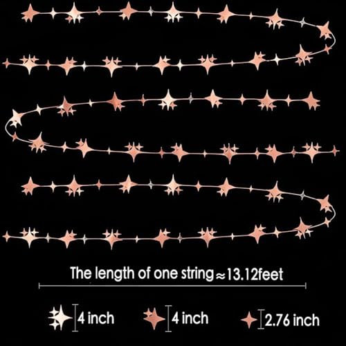 Image of Glitter Rose Gold Four-Angle Star Paper Garland Banner Decor 40 Feet Twinkle Rose Gold Star Hanging Bunting Banner Backdrop for Wedding Baby Shower Birthday Graduation Disco Party Decorations