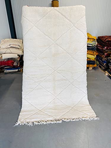 Tapis marocain Beni ourain Berbère Orient - Tapis oriental - 100 % laine tribale naturelle tissé à la main - Formes de diamants - 247 x 150 cm