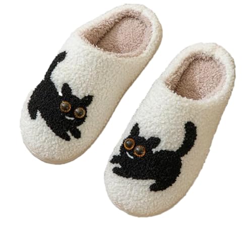 Women's and Men's Cute Cartoon Cat Slippers Fluffy Couple Dog Slippers Retro Comfortable Home Slippers Indoor and Outdoor Shoes