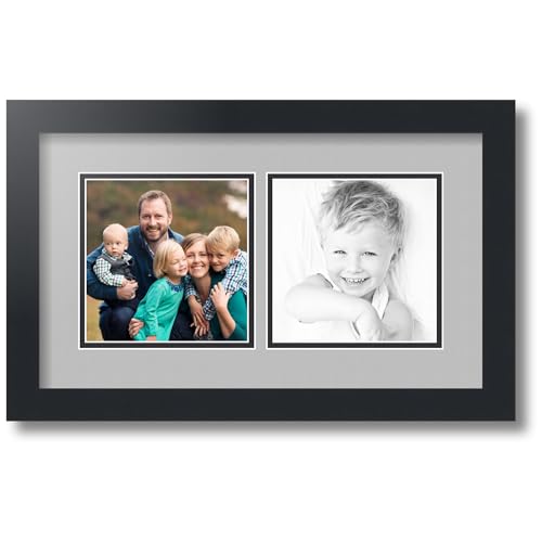 ArtToFrames Collage Photo Frame Double Mat with 2 - 6x6 Openings and Satin Black Frame