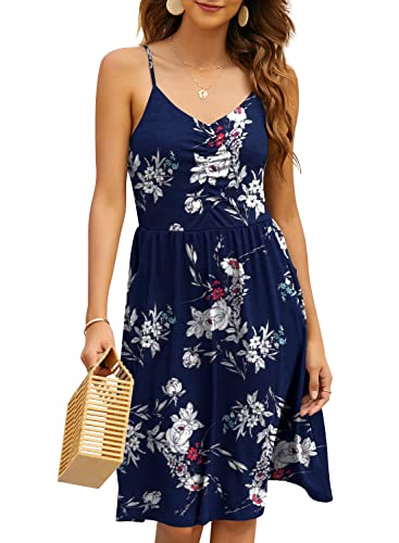 Image of YATHON Casual Dresses for Women Sleeveless Cotton Summer Beach Dress A Line Spaghetti Strap Sundresses with Pockets