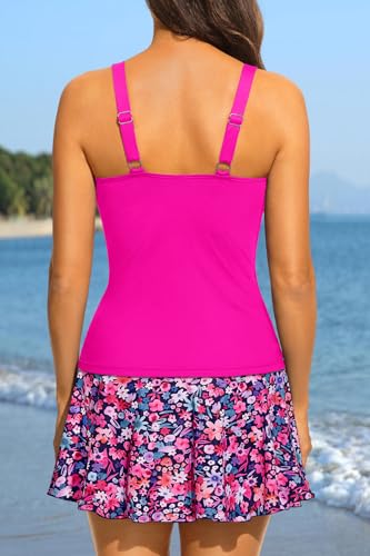 Image of Aqua Eve Women Tankini with Skirt - Tummy Control Swimsuit Two Piece Bathing Suit Ruffle Swimwear Ladies Swim Suit | Removable Cups, Adjustable Straps, Smooth Shape Via Front Gathers