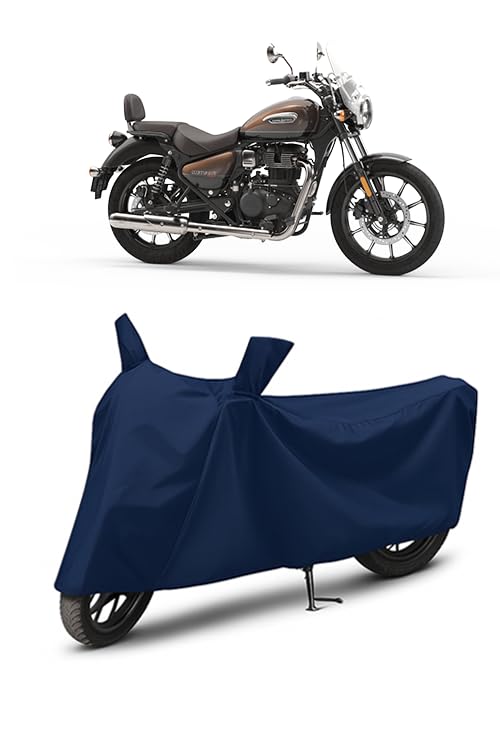 Image of Waterproof Bike Cover for Royal Enfield Meteor 350 | All Weather Protection from Rain, Dust, UV Rays & Scratches with Mirror Pockets & Buckle Belt | Meteor 350 Bike Cover