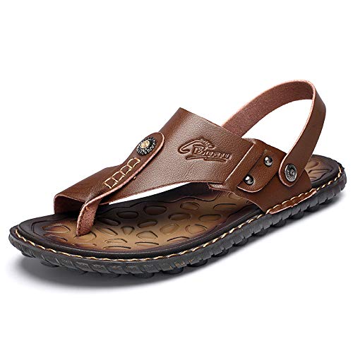 Mens Sandals Indoor and Outdoor Beach Flip Flop Casual Thong Leather Slip On Two uses Athletic Slipper Soft