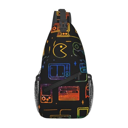 Colorful Game Video Gaming Pattern Black Portable And Large Capacity Men'S Casual Cross Chest Bag