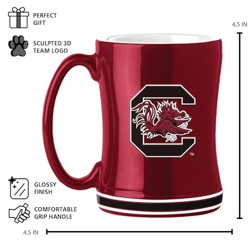 Image of Logo Brands NCAA South Carolina Gamecocks 14oz Relief Coffee Mug - Officially Licensed Mug, Sculpted 3D Logo and Team Colors - Comfortable Handle and Glossy Finish for College Sports Fans