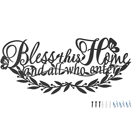Bless This Home and All Who Enter, Metall-Wandkunst, Heimdekoration mit Olivenzweig, Eisen-Buchstaben, Wandbehang, Dekoration für Schlafzimmer, Küche (A) Cover