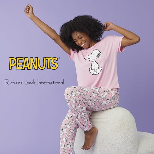 Image of Richard Leeds International Womens 2 Piece PJs Set - Disney | Hello Kitty | Snoopy - Short Sleeve Top & Jogger Lounge Sets