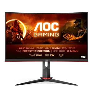 AOC Gaming C24G2U – 24 inch FHD gebogen monitor, 165 Hz, 1ms, FreeSync Premium (1920×1080, HDMI, DisplayPort, USB Hub…