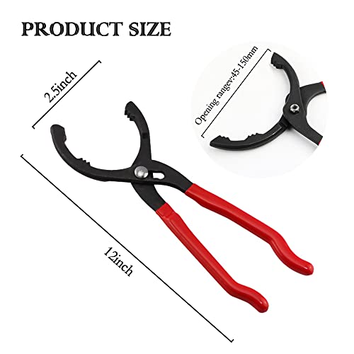 Image of Salior 12'' Oil Filters Removal Specialty Tool Oil Filter Wrench,3-Position Adjustable+15Bent Angle Head Design Oil Filter Pliers For 45-150mm Engine Filters,Conduit,Fittings, Red
