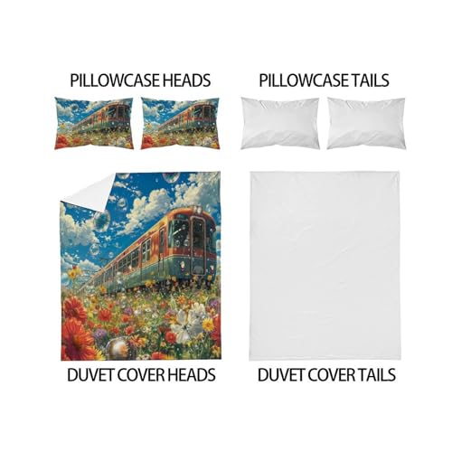 Housse de couette train en microfibre douce et confortable, parure de lit imprimée premium - 4