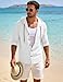 QOSOQ Mens Cotton Linen Button Down Hoodies Long Sleeve Casual Hoodies Hawaiian Beach Top Lightweight Fashion Shirts White