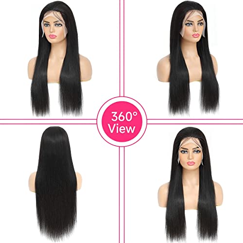 ONETIDE 13x4 Lace Front Wigs Human Hair Straight 22 Inch Full Lace Frontal Wig for Women Free Part 13x4 Ear to Ear Brazilian Straight Human Hair Wigs Pre Plucked Natural Black Color(22 Inch) - Image 3
