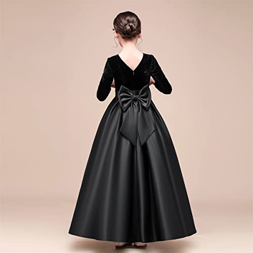 Velvet Long Sleeve Girl's Party Flower Girl Dress Prom Ball Gown Pageant Dress2