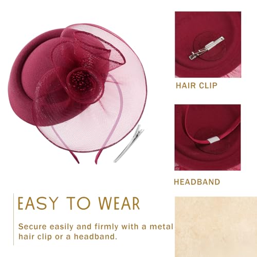 Image of DRESHOW Fascinator Hats for Women Cocktail Tea Party Hat Netted Pillbox Hat Vintage Derby Hats for Bridal Wedding