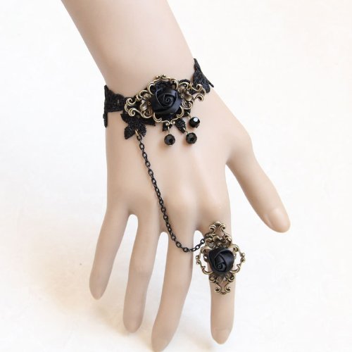 T&LOL BLACK Handmade Craft Romantic Beautiful Retro Vintage Gothic Style Lace Pattern Design Vampire Jewelry Bride Weddi