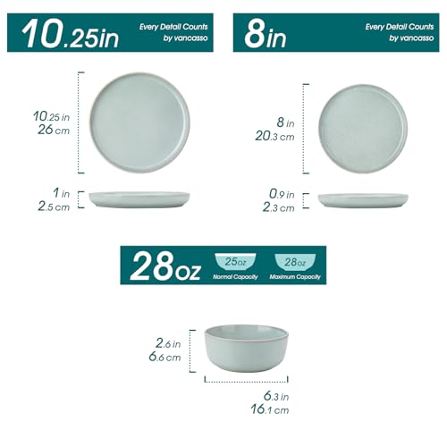 Image of vancasso ANYA 24 Pieces Plates and Bowls Set, Mint Green Dinnerware Sets, Reactive Glaze Dishes Set for 8, Ceramic Dishware Sets Kitchen Dinner Set, Microwave & Dishwasher Safe