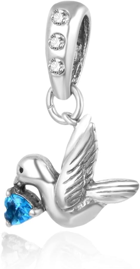 Adabele 1pc Solid Sterling Silver Sparkle Dangle Freedom Lover Bird Birthstone Charm Cubic Zirconia Diamond Compatible with Pandora All Personalized Women Charm Jewelry Making