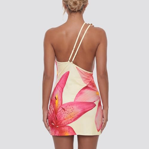 Image of Women Floral Mini Dress Bohemian Spaghetti Strap Sleeveless Bodycon A-Line Dress Short Cami Swing Dress Clubwear Y2K