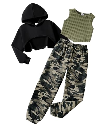 Girls Clothing Sets 3 Piece Outfits,Long Sleeve Hoodie Tank Sweatpants Outfits Sportwear Sweatsuits for Kids 8-12 Y