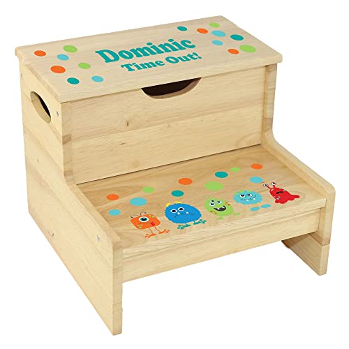 Custom Monster Wood Storage Step Stool - Toddler's Child's Personalized Time Out Stool