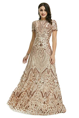 Datangep Short Sleeves A line Evening Dress Sequined Bridesmaid Dress Prom Formal Dress3