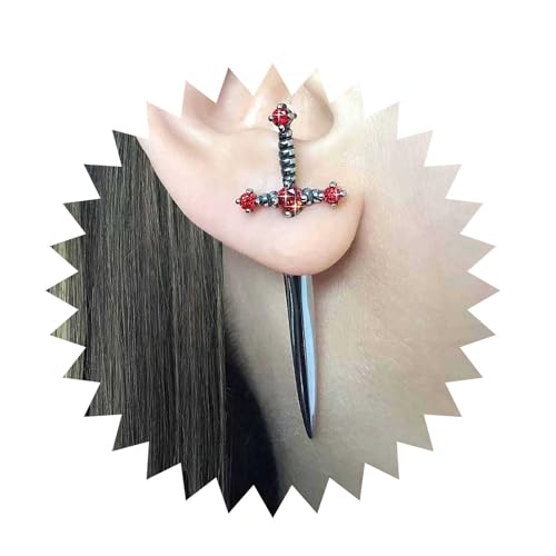 Cimenexe Punk Espada Pendientes Gothic Rubí Espada Oreja Chaqueta Pendientes Negro Cristal Daga Pendientes Vintage Rubí Espada Stud Pendientes Joyería Para Mujeres Y Niñas Regalos
