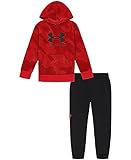 Under Armour Boys' 2-Piece Hoodie Set, Pullover Sweatshirt and Fleece Pants, Red Lino Wave, 7