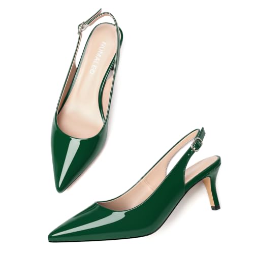 Image of NUMALEO Slingback Heels for Women Pointed Close Toe Kitten Heels Patent Pumps Dress Party Comfy Heeled Sandals Stiletto 2.5 Inch Dress Shoes