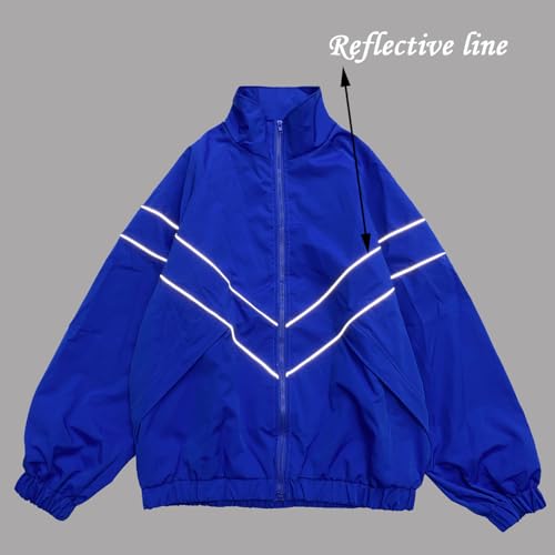 Image of LZLRUN Y2k Vintage Jacket for Men and Women Zip Up Reflective Jacket Y2k Clothing Varsity Jacket Lightweigh Punk Jacket