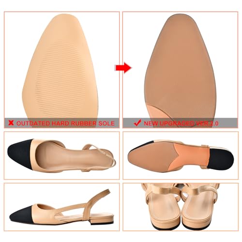Debaishi Slingback Flat Pumps for Women,Chunky Heels Round Toe Two Toned Casual Slingback Sandals Fashion Dress Low Heel Sandals4